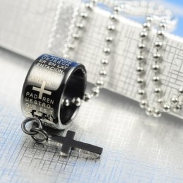 Muoti Lahjasormus Ja Risti Musta Titaanikaulakoru Riipus