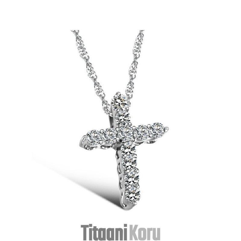 Luotettava Maine Naisten Risti Platinapäällysteinen Titaanikaulakoru Strassilla