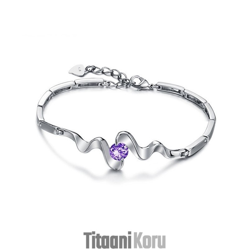 Korkealaatuinen Naisten Violetti Platinapäällysteinen Titaanirannekoru Timanteilla
