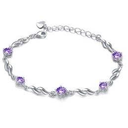 Laatu- Ja Määrävarmistettu Naisten Violetti Platinapäällysteinen Titaanirannekoru Timanteilla