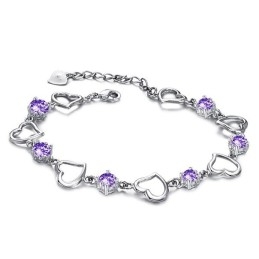 Luotettava Ja Laadukas Naisten Elegantti Platinapäällysteinen Titaanirannekoru Violetilla Timantilla