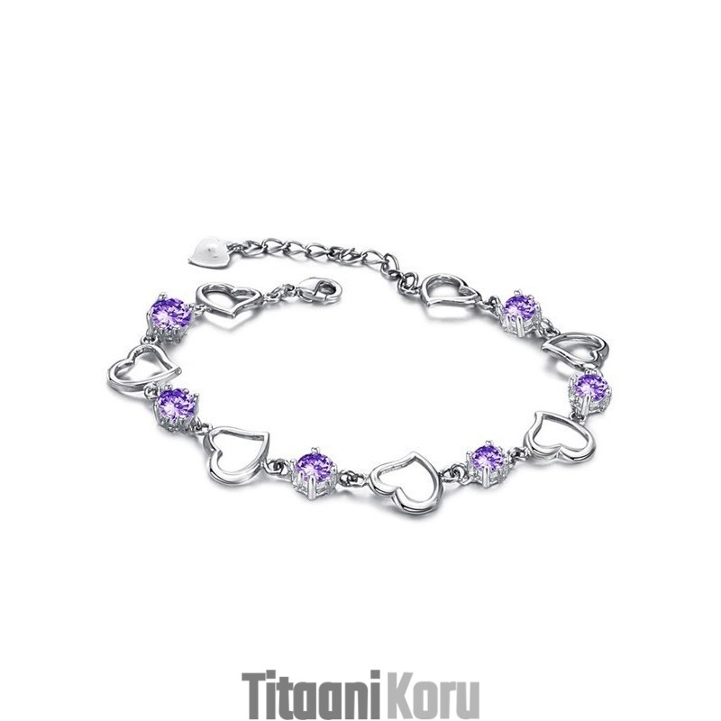 Luotettava Ja Laadukas Naisten Elegantti Platinapäällysteinen Titaanirannekoru Violetilla Timantilla Luotettava Ja Laadukas Naisten Elegantti Platinapäällysteinen Titaanirannekoru Violetilla Timantilla