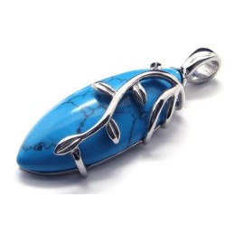 Muodikas Sininen Karneoli-Titaaniriipus - Free Chian