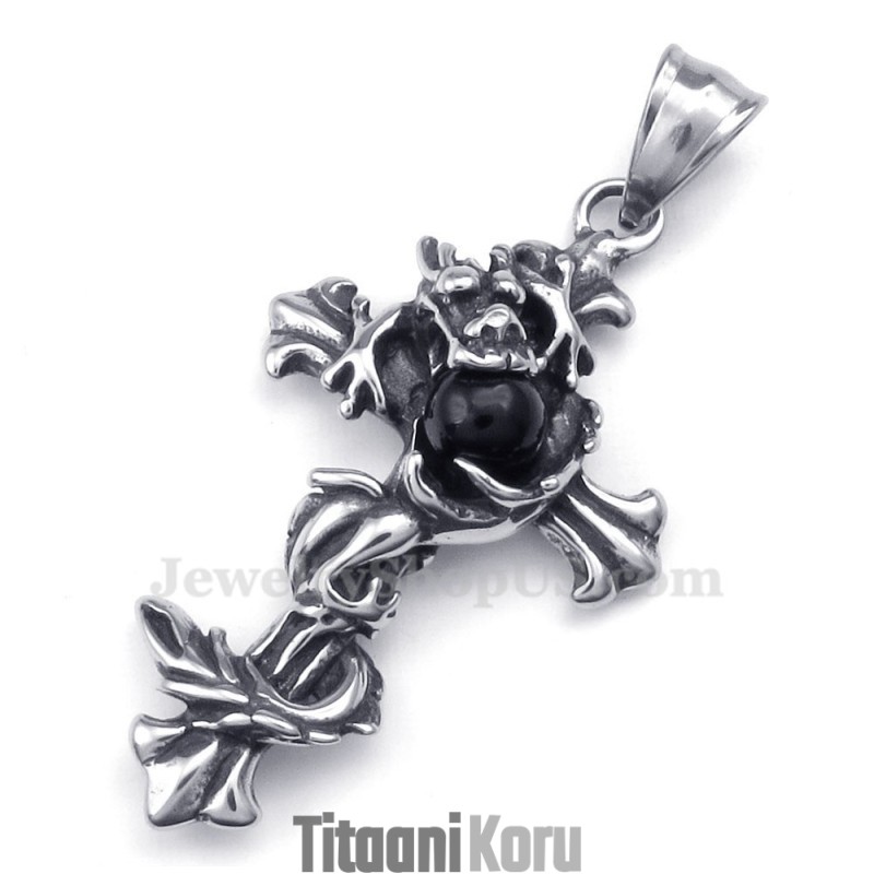 Lohikäärme Musta Helmi Titaani Risti Riipus Kaulakoru (Vapaa Ketju)