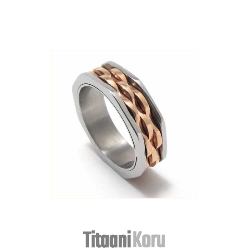 7 Mm:N Unisex-Aaltokuvioinen Titaani- Ja Kultasormus