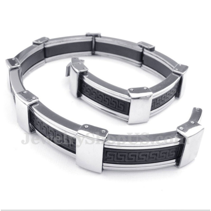 Miesten Titaaninen Kreikkalainen Meanderkuvioinen Kumirannekoru