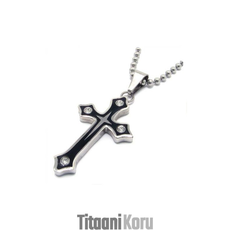 Muodikas Musta Levyinen Risti-Titaaniriipus Timanteilla