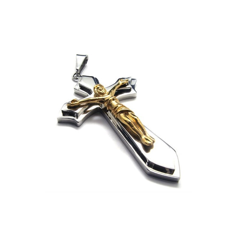 Kaksikerroksinen Risti Titaaniriipus (Kultainen)