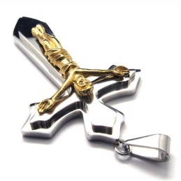 Kaksikerroksinen Risti Titaaniriipus (Kultainen)