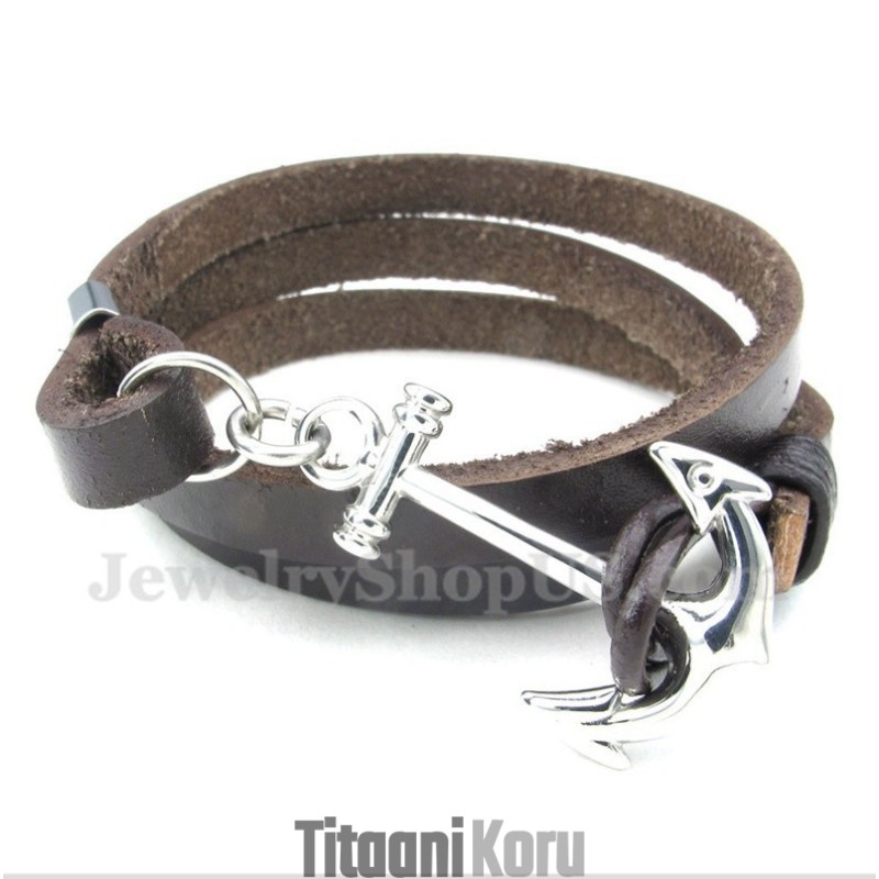 Miesten Titaaninen Nahkainen Ankkurirannekoru