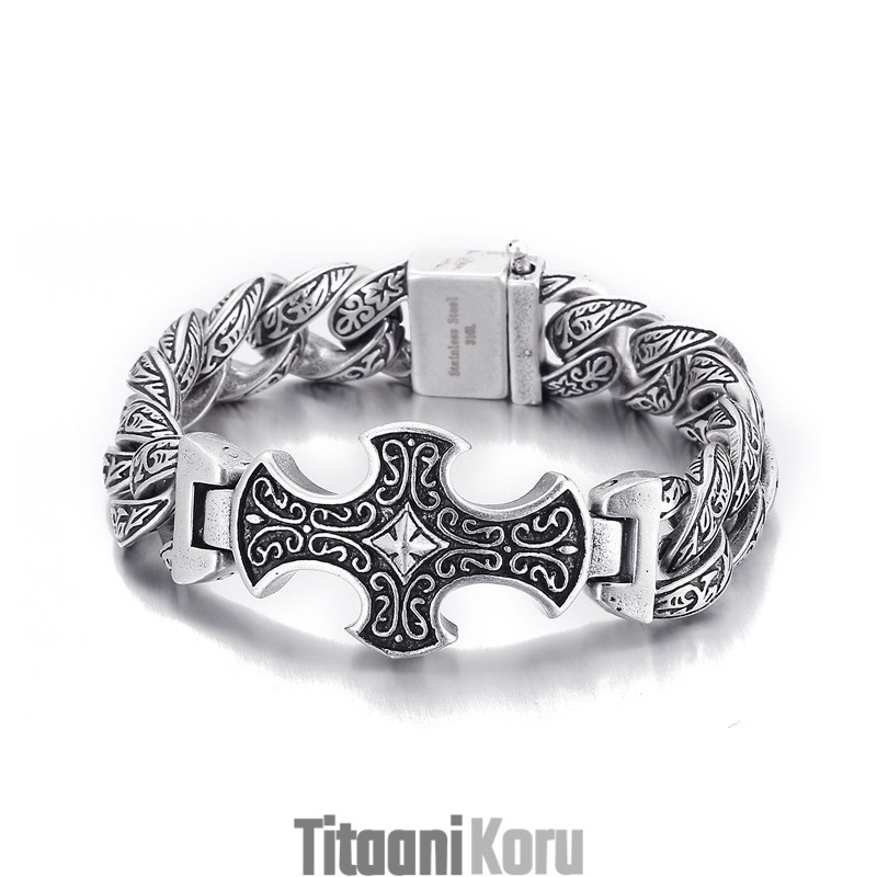 Vintage Kukkaristi Miesten Titaanirannekoru