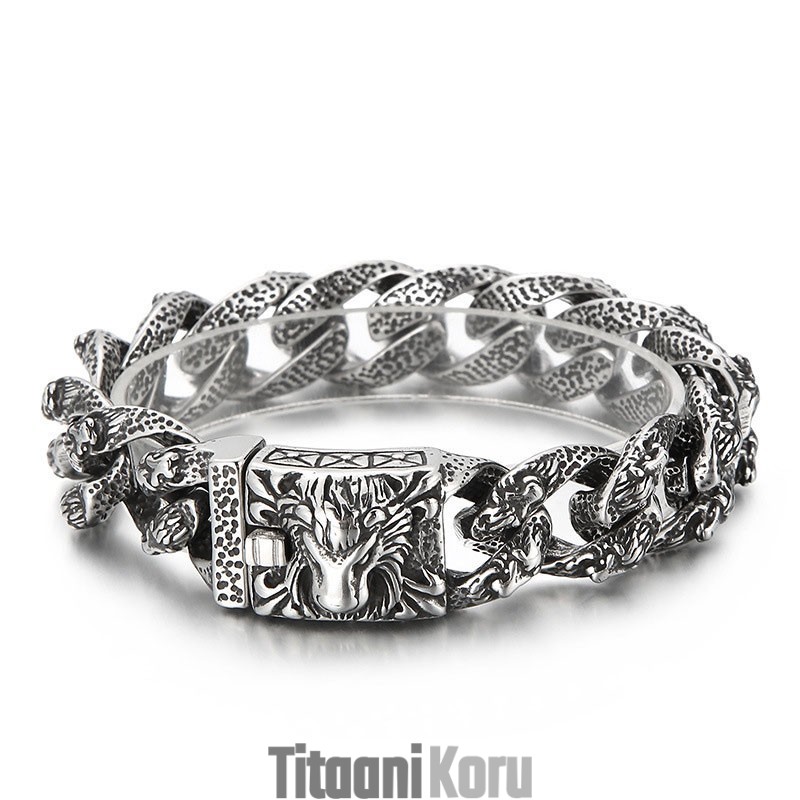 Vintage Cool Lion Head Titanium -Rannekoru Miehille