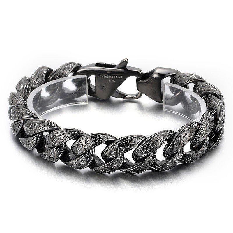 Vintage Cool Gunmetal Pinnoitettu Kuvio Titaanirannekoru Miehille
