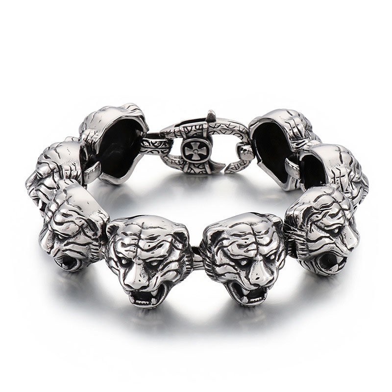 Cool Fashion Tiger Head Cross Flower Closet Titanium Bracelet Miehille Cool Fashion Tiger Head Cross Flower Closet Titanium Bracelet Miehille