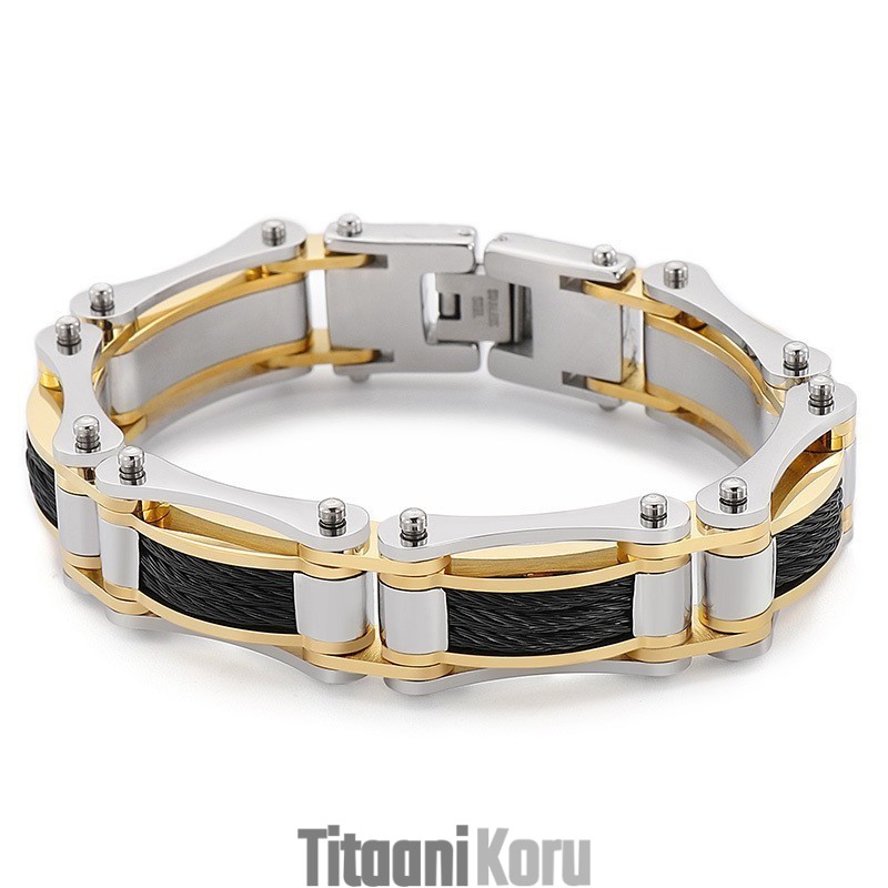 Rock Hip-Hop Twist Chain Miesten Titaaninen Moottoripyöräilijärannekoru Rock Hip-Hop Twist Chain Miesten Titaaninen Moottoripyöräilijärannekoru