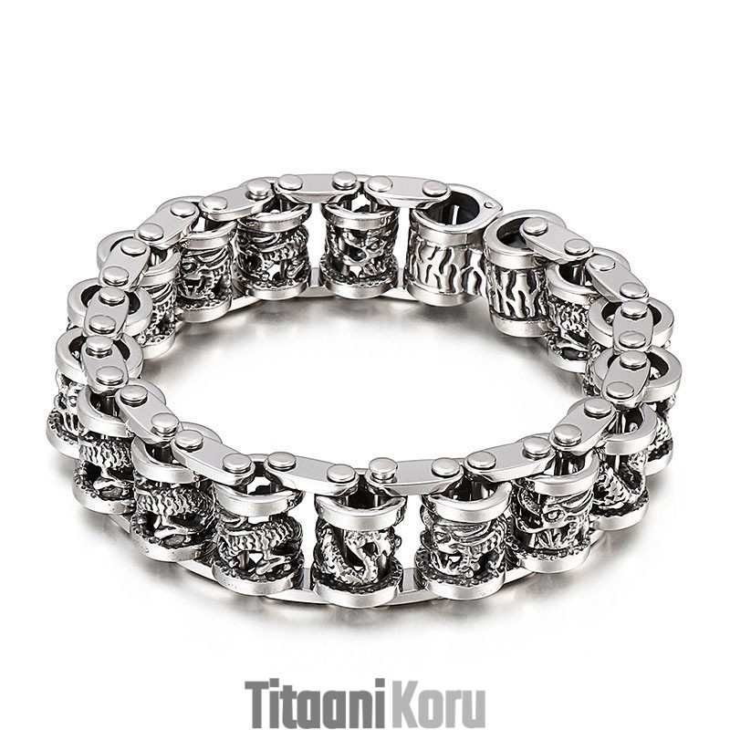 Retro Cool Dragon Bike Chain Miesten Titaanirannekoru Retro Cool Dragon Bike Chain Miesten Titaanirannekoru