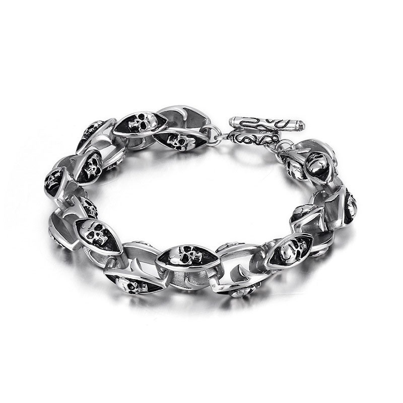 Rock Hip Hop -Tyyliset Titaanikorut Cool Double Skull -Miesten Titaanirannekoru Rock Hip Hop -Tyyliset Titaanikorut Cool Double Skull -Miesten Titaanirannekoru