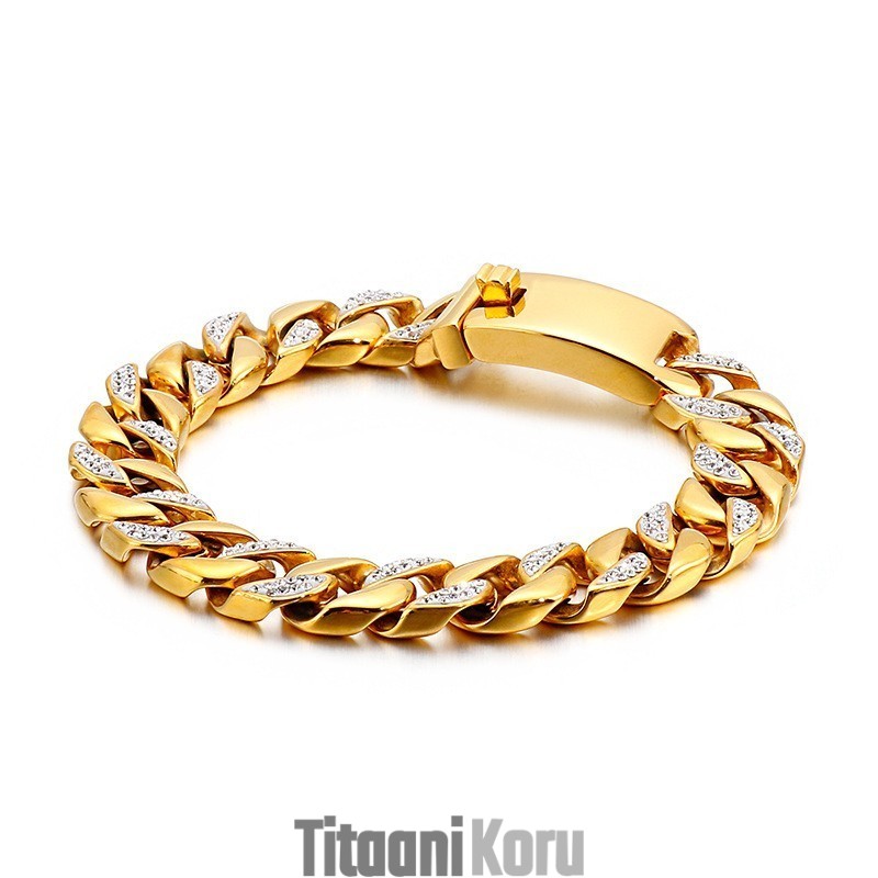 Hiphop-Tyyliset Hiphop-Korut, 19 Karaatin Kultainen Miesten Titaanirannekoru Timanteilla Hiphop-Tyyliset Hiphop-Korut, 19 Karaatin Kultainen Miesten Titaanirannekoru Timanteilla