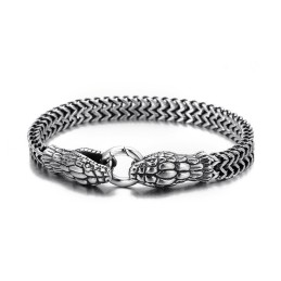 Vintage Cool Fashion Double Head Snake Titanium Bracelet For Men