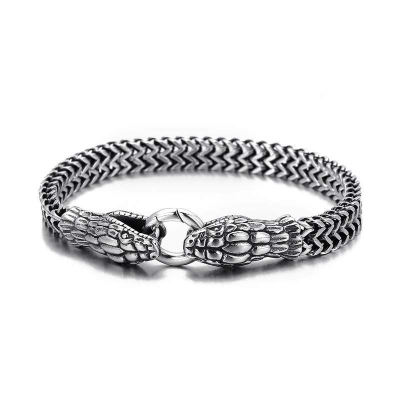 Vintage Cool Fashion Double Head Snake Titanium Bracelet For Men Vintage Cool Fashion Double Head Snake Titanium Bracelet For Men