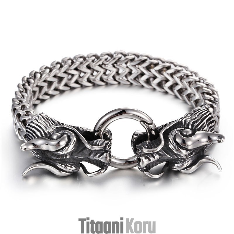 Miesten Monikerroksinen Rannekoru, Siisti Tuplalohikäärmeen Muotoinen Miesten Rannekoru, Jossa Hanalukko