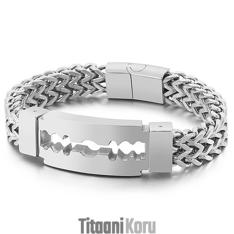 Blade Curved Brand -Tyhjiöpinnoitustitaanirannekoru Miehille