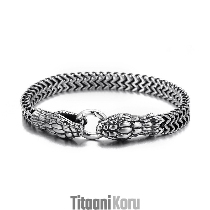 Vintage Cool Fashion Double Head Snake Titanium Bracelet For Men