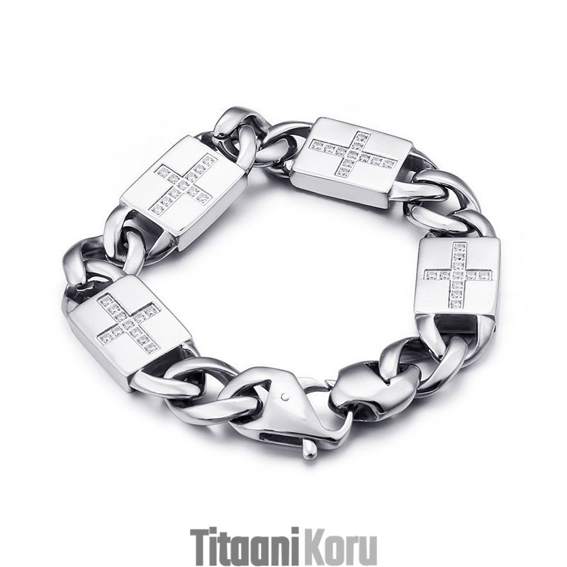 Muoti Rock Hip-Hop -Tyylinen Risti Timanteilla Ja Titaanirannekoruilla Muoti Rock Hip-Hop -Tyylinen Risti Timanteilla Ja Titaanirannekoruilla
