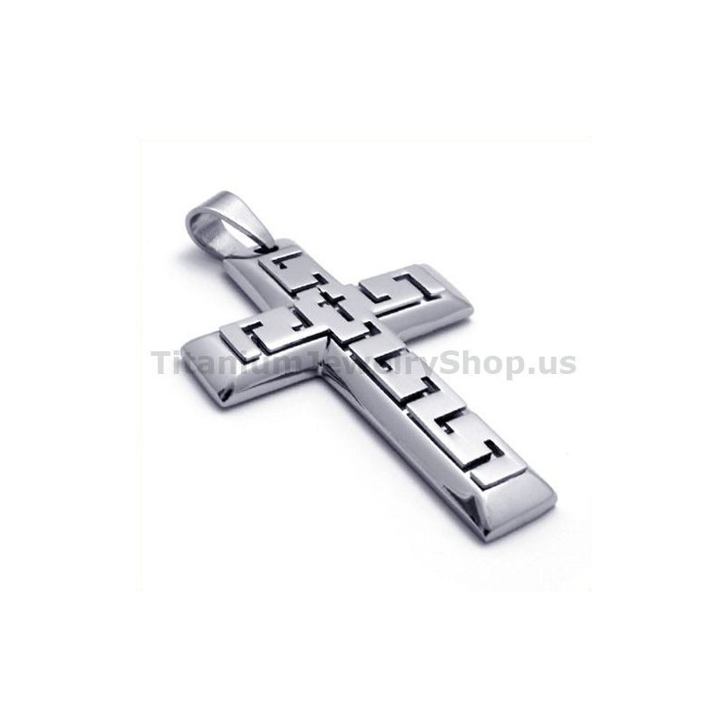 Hopeinen Risti-Titaaniriipus - Vapaa Ketju