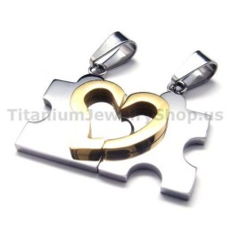 Sweetheart Jigsaw Puzzle Titaanista Tehty Rakastavaisten Riipukset (Hopea) - Ilmaiset Ketjut