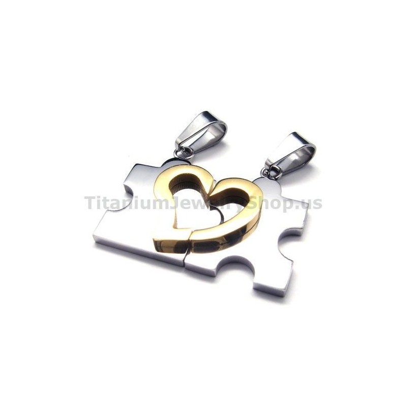 Sweetheart Jigsaw Puzzle Titaanista Tehty Rakastavaisten Riipukset (Hopea) - Ilmaiset Ketjut
