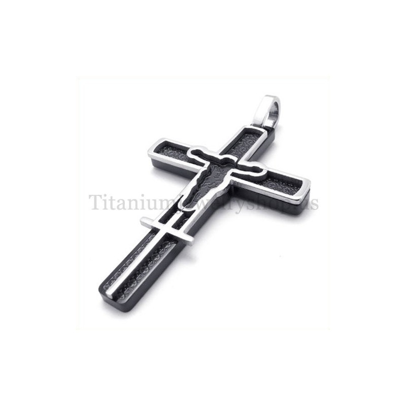 Musta Kaiverrettu Jeesus-Kuvioinen Titaaniristiriipus Musta Kaiverrettu Jeesus-Kuvioinen Titaaniristiriipus