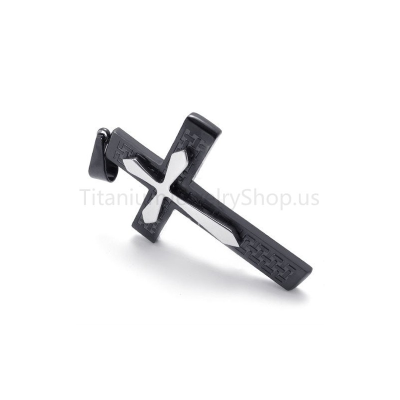 Uusi Kaksikerroksinen Musta Risti Titaaniriipus