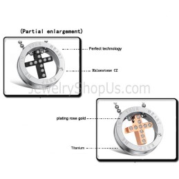 Titaanista Valmistetut Ruusukultaa Ja Mustaa Ristiä Sisältävät Rakastavaisten Riipukset Strasseilla Ja Ilmaisilla Ketjuilla C681