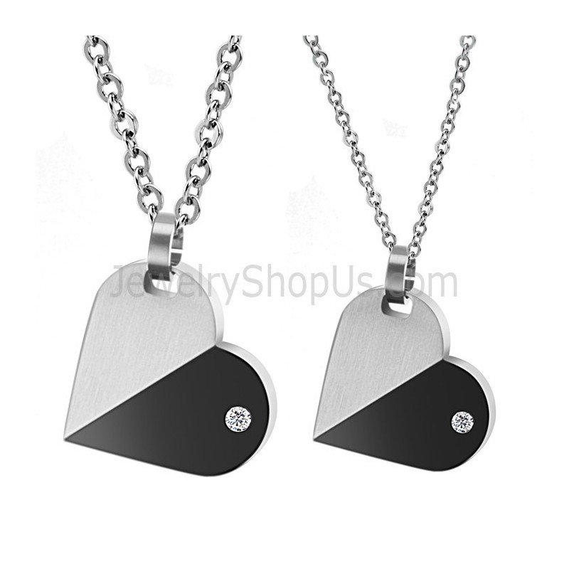 Titaani Hopeiset Ja Mustat Rakastavaisten Pyörivät Riipukset Timanteilla Ja Vapailla Ketjuilla C434
