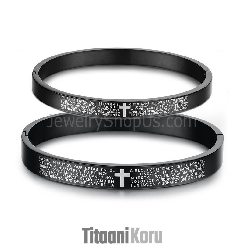 Tatanium Musta Risti Parirannekkeet Valkoisella Ristillä C848 Tatanium Musta Risti Parirannekkeet Valkoisella Ristillä C848