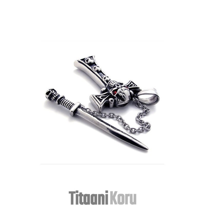 Pääkallo Ja Punainen Timanttitikari Titaaniristiriipus