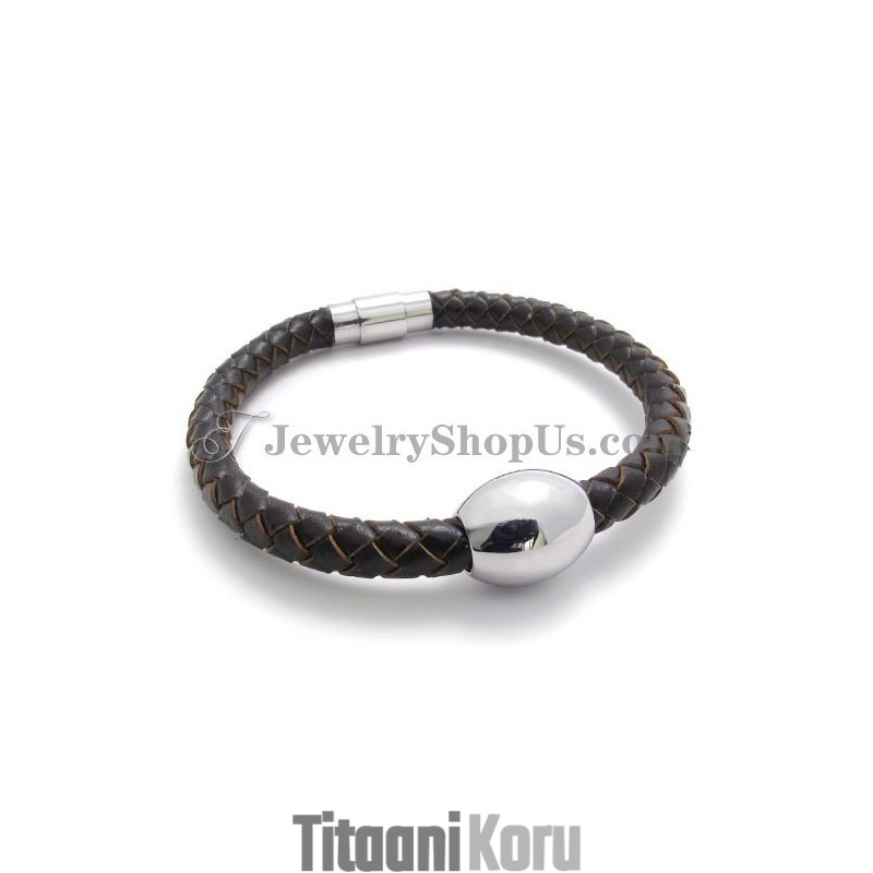 Upea Ruskea Nahkainen Titaanirannekoru