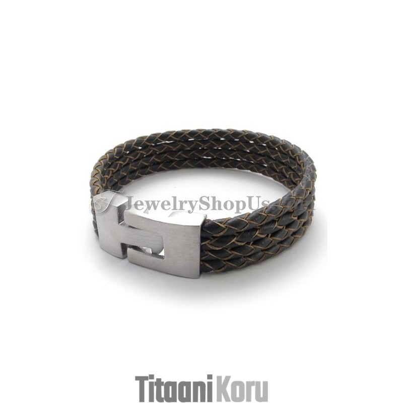 Elegantti Nahka- Ja Titaanirannekoru Elegantti Nahka- Ja Titaanirannekoru
